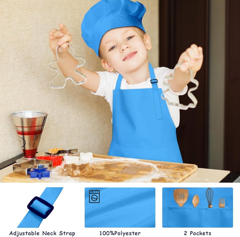 IAGBIBUI Kids Apron and Chef Hat Set, 30 Pieces Boys Girls Kids Apron with 2 Pockets Adjustable for Cooking Classroom Baking Painting, 6-13 Years, Multicolor - Image 3